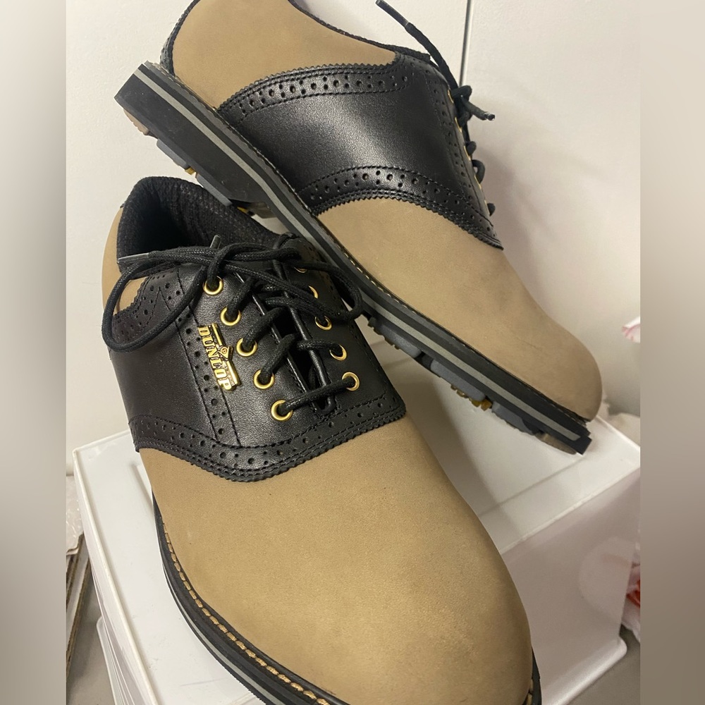 DUNLOP GOLF SHOES * 8* Tan/Black Nubuck Saddle Lace Up M5600C Leather